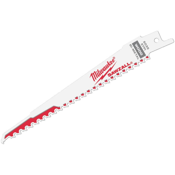 Milwaukee Sawzall 6 In. 5 TPI Wood w/Nails Reciprocating Saw Blade